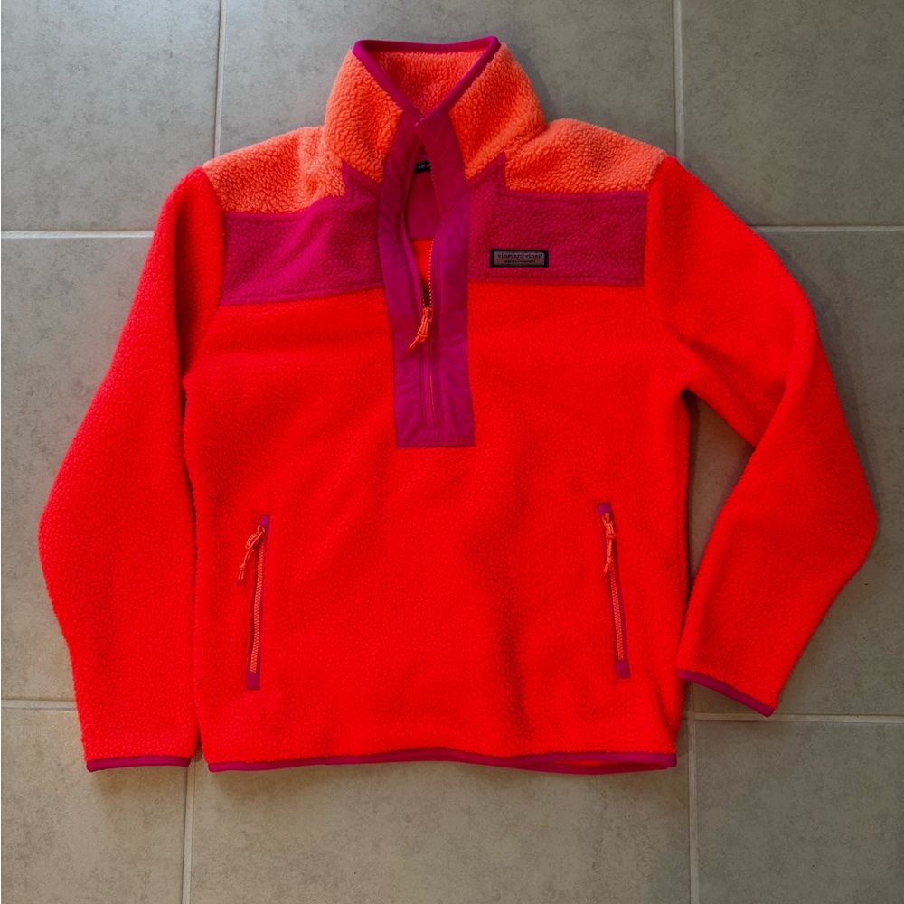 Neon Vineyard Vines Fleece Jacket - Bright Orange and Pink